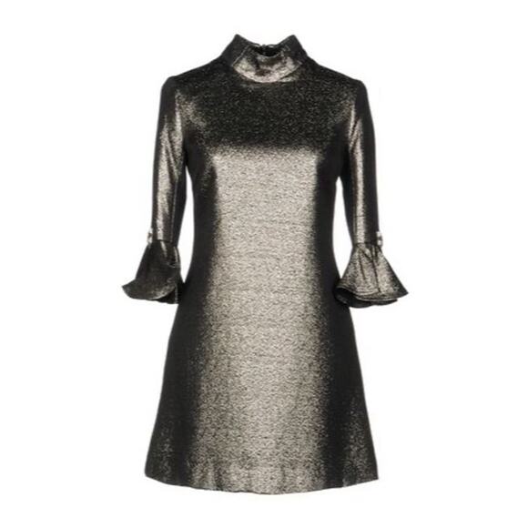 Amen NWT Crepe Lurex Bell Sleeve Short Dress in Silver Size IT 46/US 10 - Picture 1 of 5